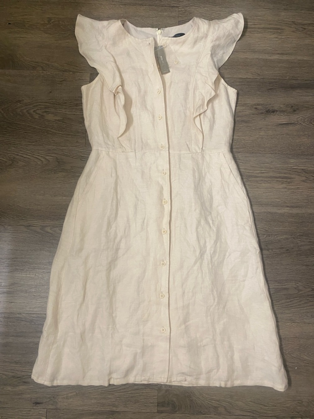 J.CREW Cream Ruffle-Trim Button-Front Women's Dress